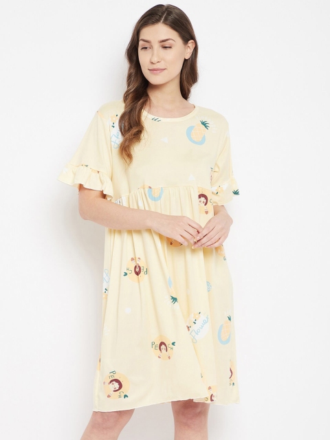 

Camey Women Yellow Printed Nightdress