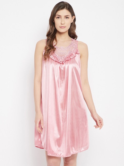 

Camey Peach-Coloured Solid Satin Nightdress