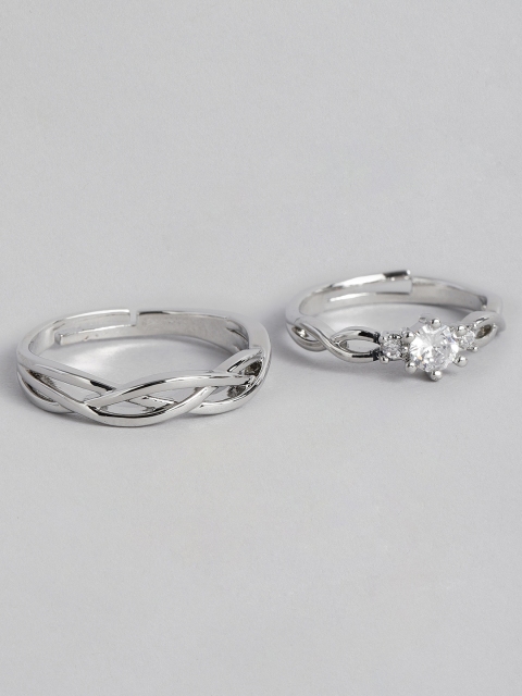 

I Jewels Silver Platinum Plated Adjustable Couple Rings