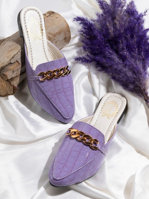 

Shoetopia Girls Purple Printed Mules with Bows Flats