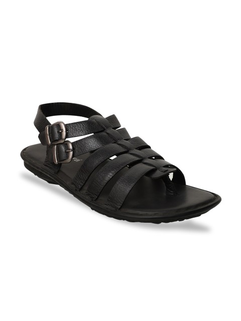 

Vardhra Men Black Leather Comfort Sandals