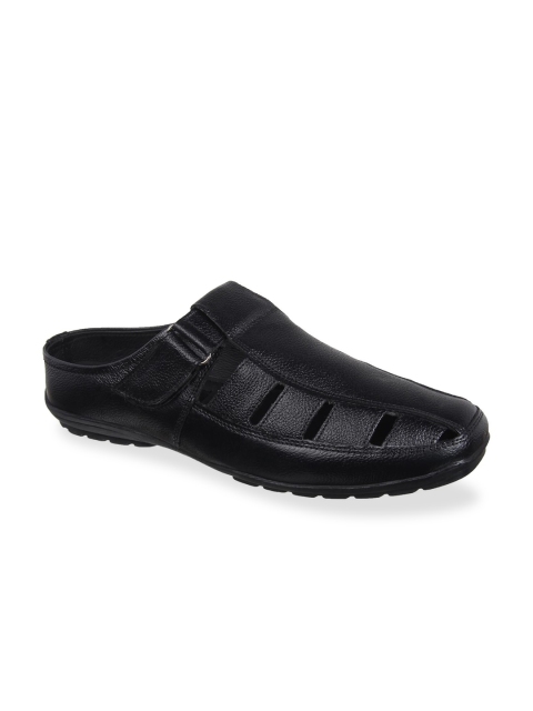 

Vardhra Men Black Leather Shoe-Style Sandals