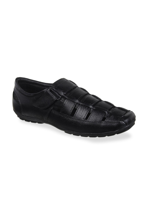 

Vardhra Men Black Leather Shoe-Style Sandals