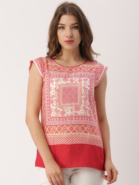 

IMARA Women White & Red Printed Top