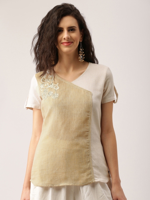 

IMARA Women Beige Colourblocked Pure Cotton Top