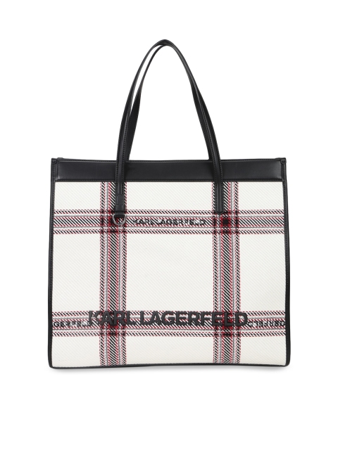 

Karl Lagerfeld White Checked Leather Structured Tote Bag