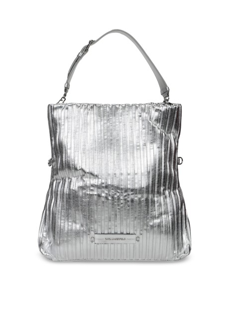 

Karl Lagerfeld Silver-Toned Animal Textured Leather Oversized Bucket Hobo Bag with Fringed