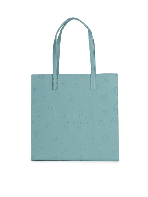 

Ted Baker Green Floral Leather Oversized Structured Tote Bag with Cut Work