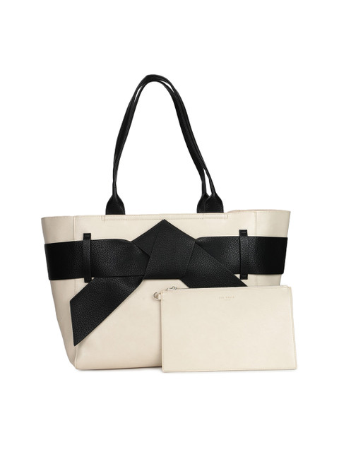 

Ted Baker Cream-Coloured Colourblocked Structured Shoulder Bag with Cut Work