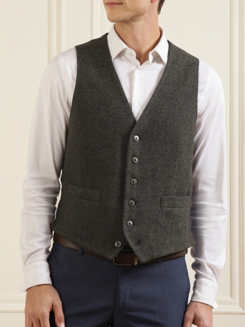 

HACKETT LONDON Men Green Woven Design Waistcoat