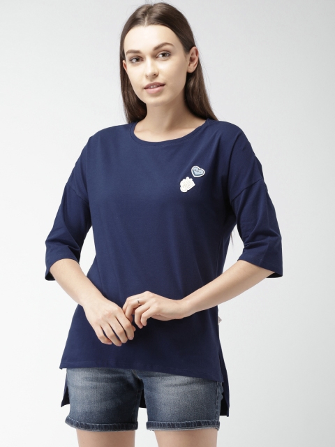 

Mast & Harbour Women Navy Blue Solid Round Neck T-shirt