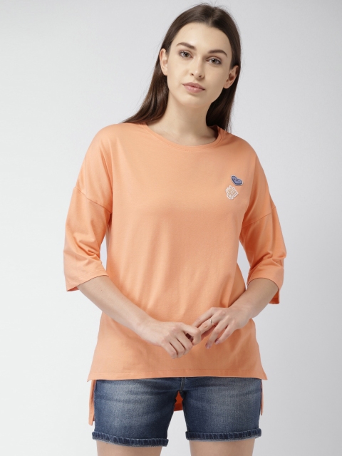 

Mast & Harbour Women Peach-Coloured Solid Round Neck T-shirt