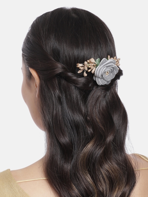

Peora Women Grey & Black Embellished Comb Pin