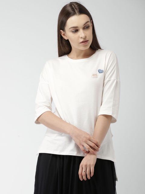

Mast & Harbour Women Off-White Solid Round Neck T-shirt
