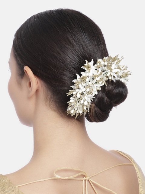 

Peora Women White & Gold-Toned Embellished Floral Hair Accessory