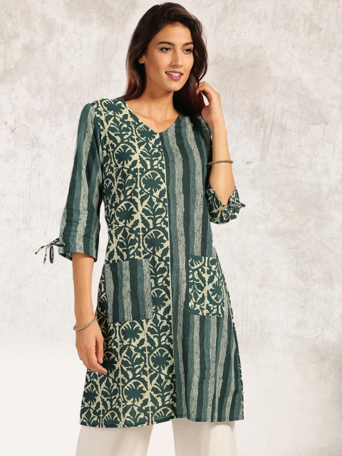 

Anouk Women Green & Beige Printed A-Line Kurta