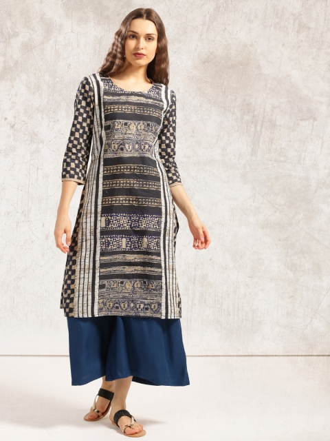 

Anouk Women Blue & Beige Printed Straight Kurta
