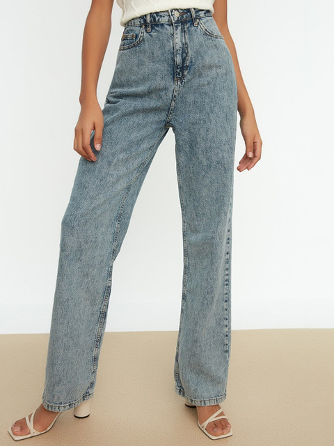 

Trendyol Women Navy Blue Wide Leg High-Rise Jeans