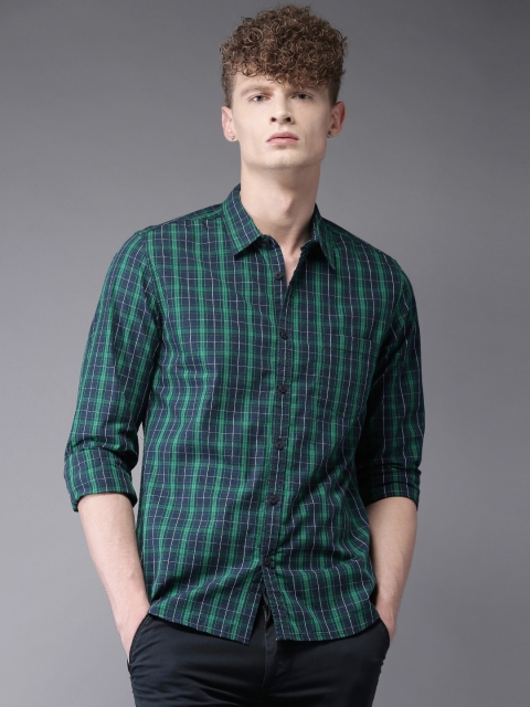 

Moda Rapido Men Green & Navy Regular Fit Checked Casual Shirt