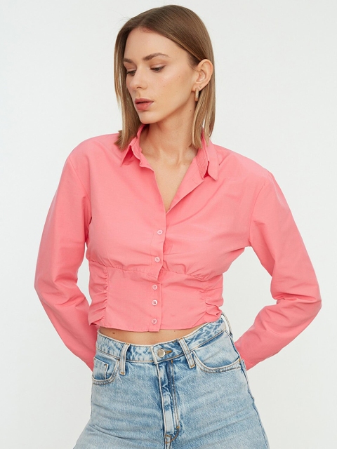 

Trendyol Women Pink Solid Casual Shirt