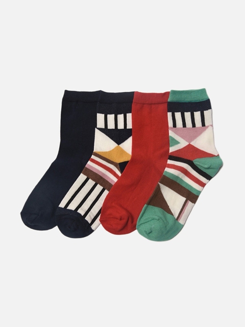 

Trendyol Women Pack of 4 Above-Ankle Patterned Pure Cotton Socks, Red