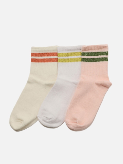 

Trendyol Women Pack of 3 Striped Above-Ankle Socks, White