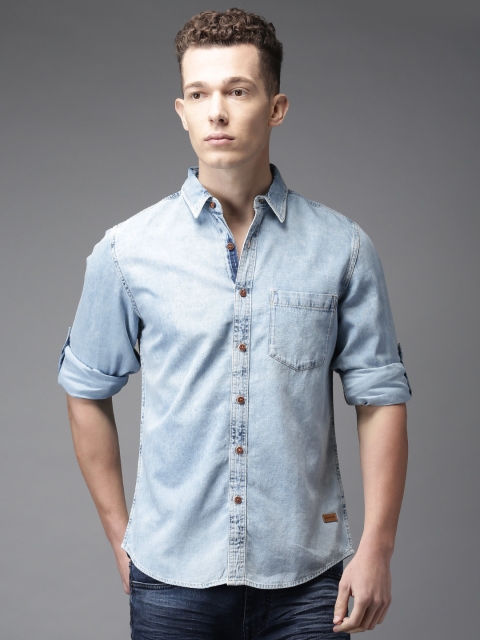 

Moda Rapido Blue Faded Casual Denim Shirt