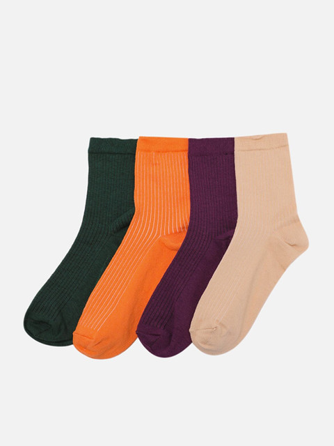 

Trendyol Women Pack of 4 Self Striped Socks, Green