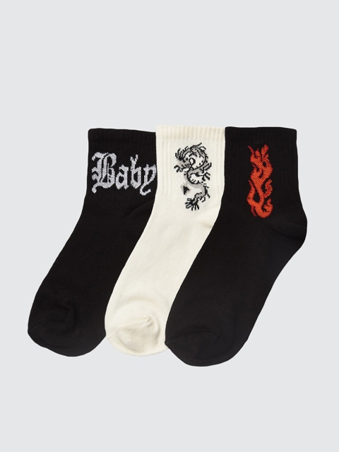 

Trendyol Women Pack of 3 Patterned Socks, Black