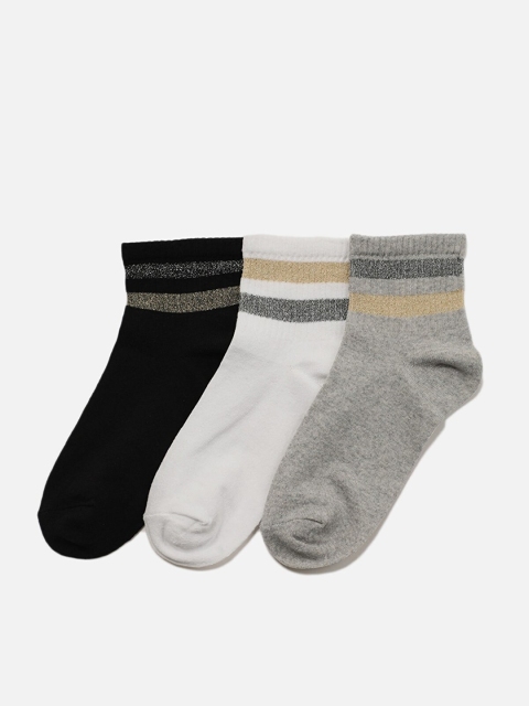 

Trendyol Women Pack of 3 Striped Above-Ankle Socks, Grey