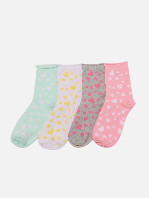 

Trendyol Women Pack of 4 Above-Ankle Patterned Pure Cotton Socks, Pink