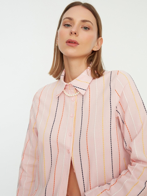 

Trendyol Women Pink Striped Casual Shirt