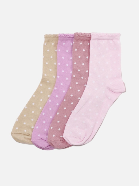 

Trendyol Women Pack of 4 Above-Ankle Patterned Pure Cotton Socks, Rose