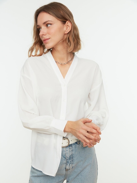 

Trendyol Women Off White Shawl Collar Casual Shirt