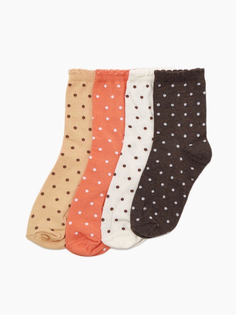 

Trendyol Women Pack of 4 Above-Ankle Patterned Pure Cotton Socks, Beige