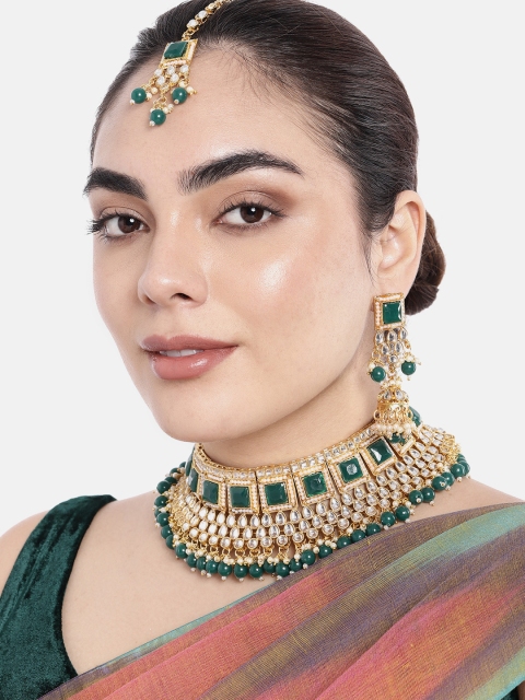 

Peora Green Gold-Plated Kundan Choker Necklace Jewellery Set