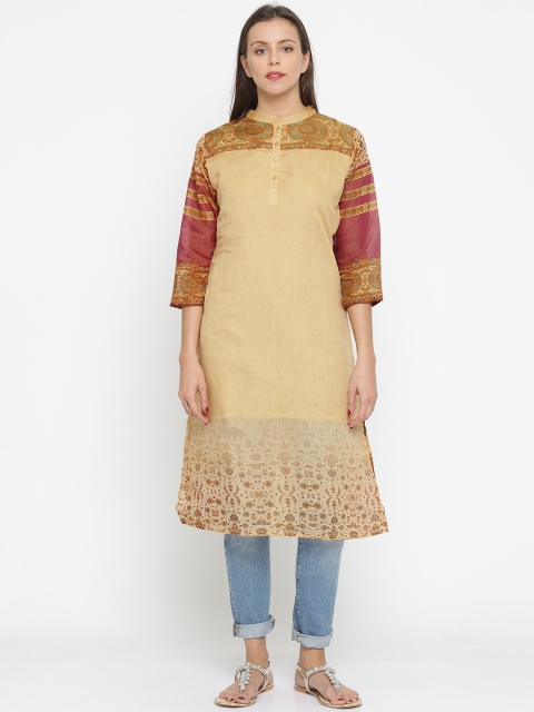 

Jashn Women Beige Printed Straight Kurta