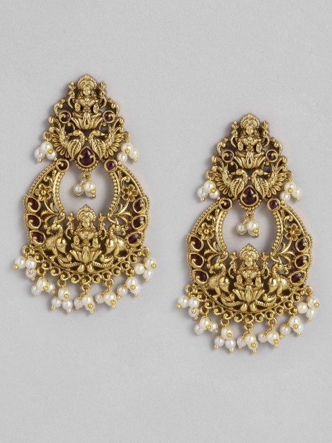 

Peora Off White Gold-Plated Stone Studded & Beaded Laxmi Classic Drop Earrings