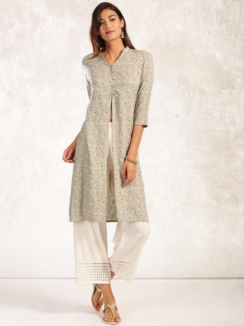 

Anouk Women Taupe Floral Printed Straight Kurta