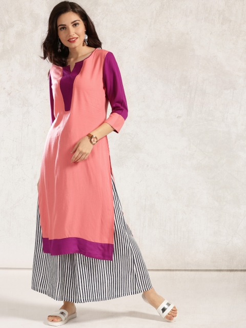 

Anouk Women Peach-Coloured Solid A-Line Kurta