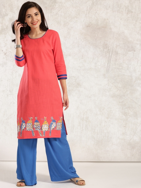 

Anouk Women Coral Pink Solid A-Line Kurta