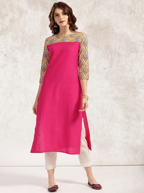 

Anouk Women Pink Printed Straight Kurta