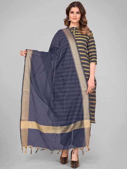 

Vbuyz Blue & Gold-Toned Striped Art Silk Dupatta