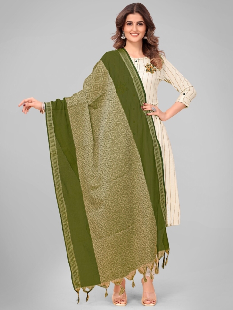 

Vbuyz Green Woven Design Art Silk Dupatta