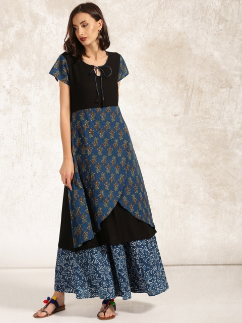 

Anouk Women Black & Blue Printed A-Line Kurta
