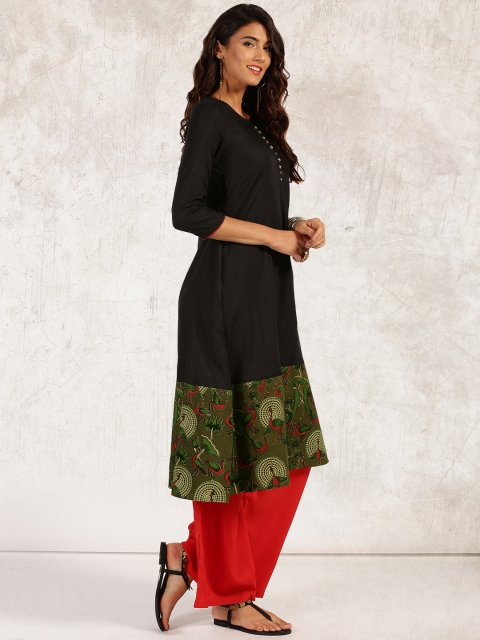 

Anouk Women Black Quirky Kalamkari Printed A-Line Kurta