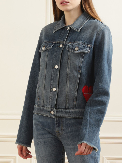 

LOVE MOSCHINO Women Blue Washed Denim Jacket with Embroidered
