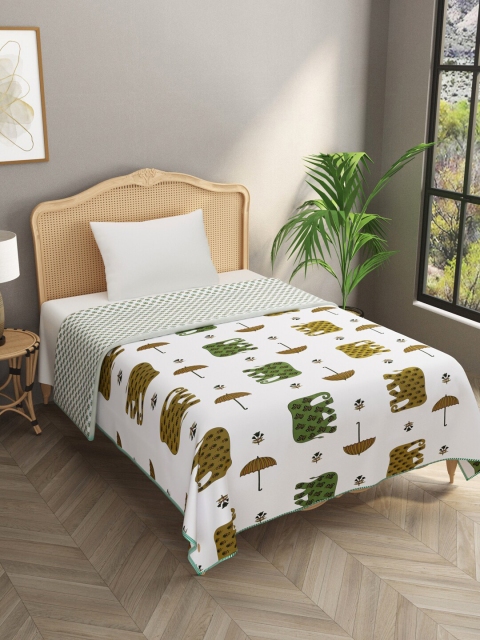 

Gulaab Jaipur White & Green AC Room 350 GSM Single Bed Dohar