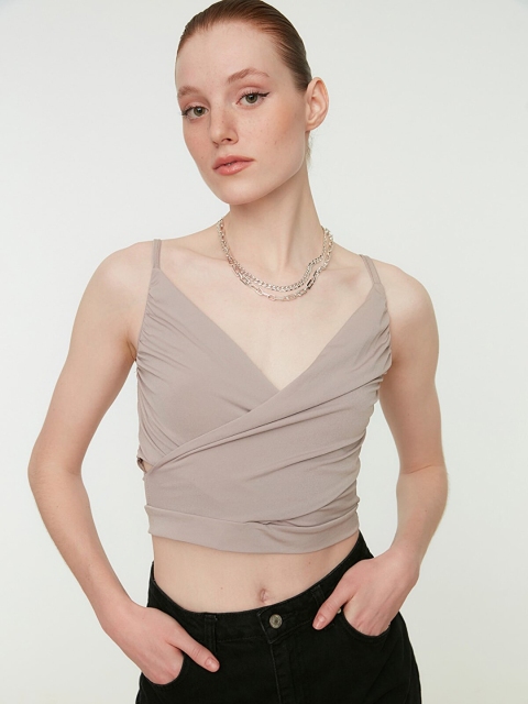 

Trendyol Beige Solid Wrap Crop Top
