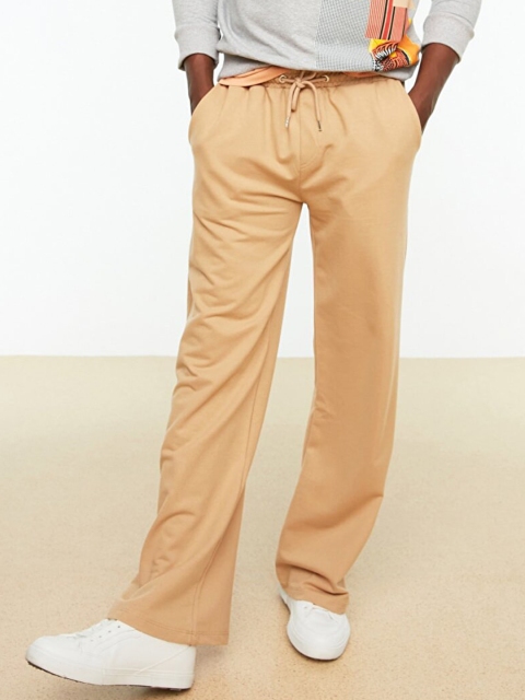 

Trendyol Men Beige Solid Wide Leg Track Pants